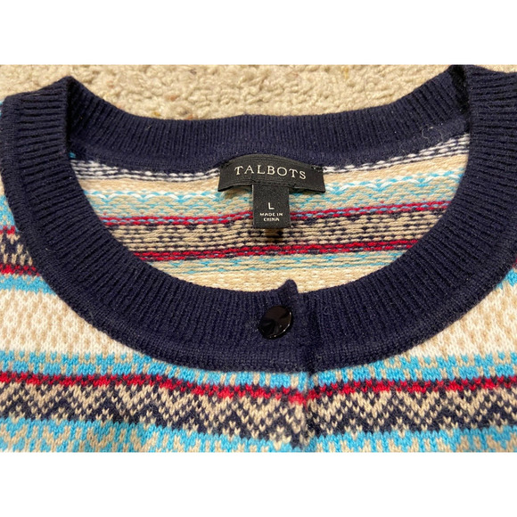 TALBOTS Button Down SWEATER Size L Lambswool Blend Colorful Z22 - Picture 2 of 3